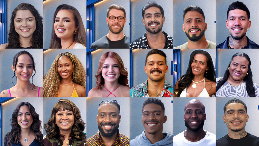 Rostos, perfil, dos 18 participantes do reality show Casa do Patrão
