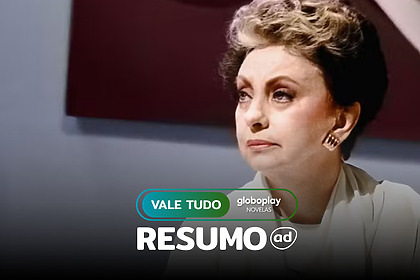 Odete Roitman com olhar sério na arte do resumo de Vale Tudo de 1988