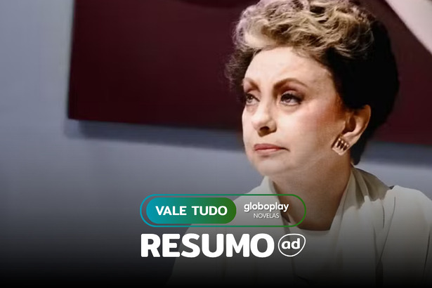 Odete Roitman com olhar sério na arte do resumo de Vale Tudo de 1988