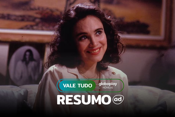 Raquel sorridente na arte do resumo de Vale Tudo 1988