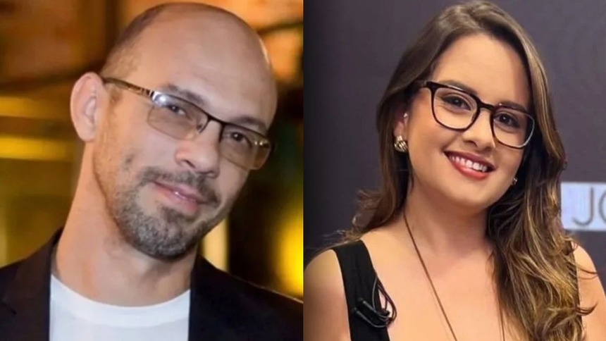 Rodrigo Lapa e Alice Ribeiro, da equipe da Band, em uma montagem