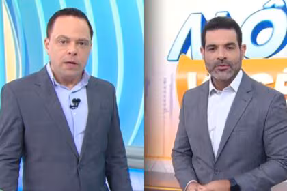 Thiago Gardinali com semblante sério divide tela com Darlisson Dutra no SBT