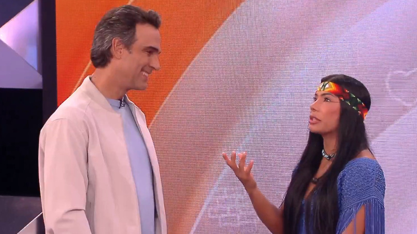 Tadeu Schmidt e Marciele no cenário do BBB 26 após a eliminação