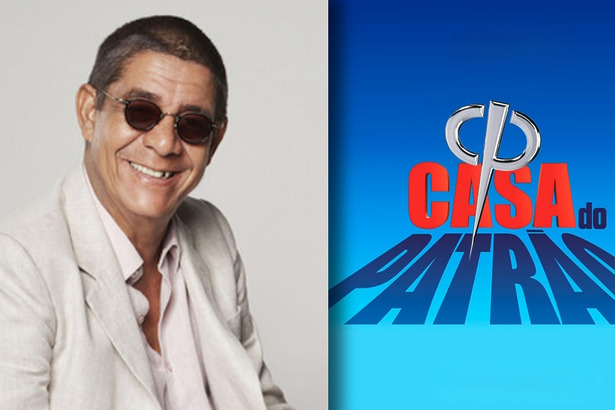 Zeca Padinho sorridente em montagem ao lado do logo da Casa do Patrão