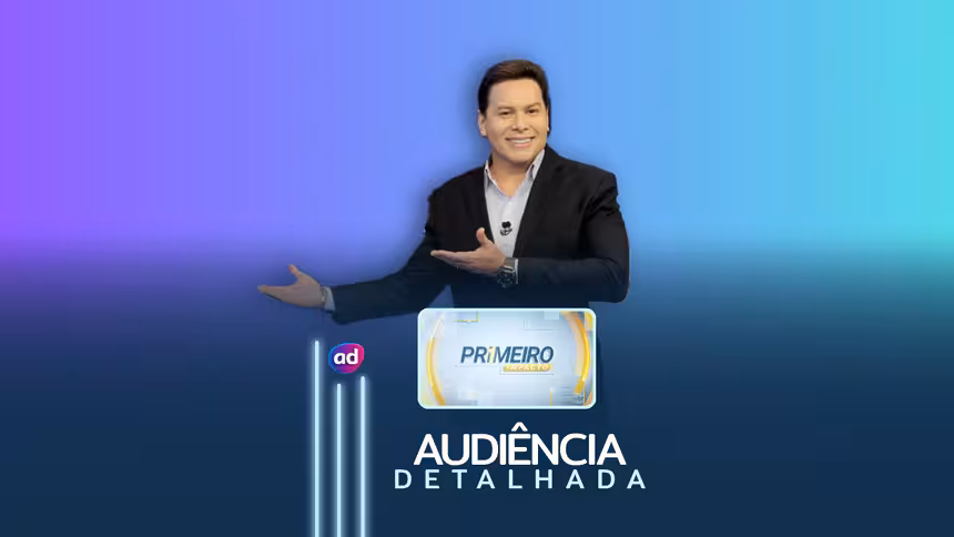 Logo da Audiência Detalhada do Primeiro Impacto com o apresentador Marcão do Povo sorridente