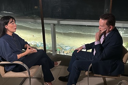Cabrini e Maria Luiza, frente a frente, em entrevista ao Domingo Espetacular