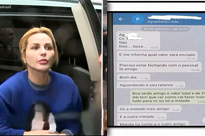 Deolane desce de viatura, dividindo tela com uma Conversa Com Operador do PCC via telegram