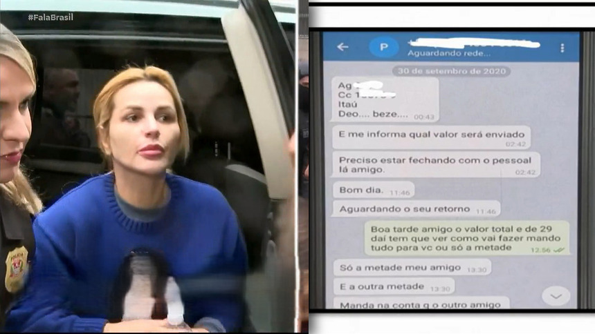 Deolane desce de viatura, dividindo tela com uma Conversa Com Operador do PCC via telegram