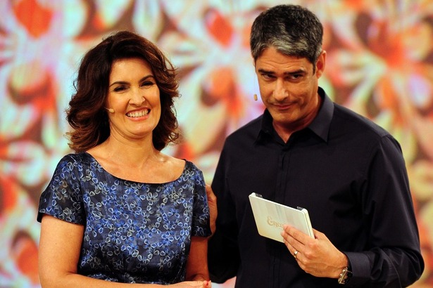 Fátima e Bonner nos bastidores do aniversário de 50 anos da apresentadora