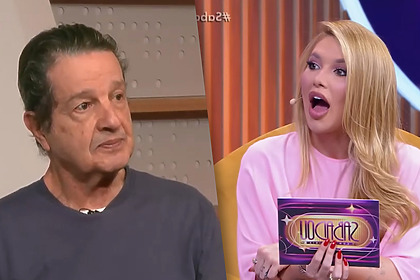 Juca Kfouri com semblante sério no programa do UOL em montagem de divisão de tela com Virginia que está com a boca aberta