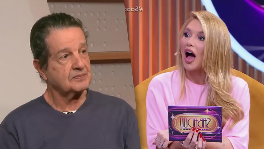Juca Kfouri com semblante sério no programa do UOL em montagem de divisão de tela com Virginia que está com a boca aberta