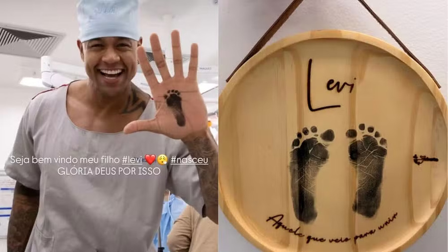 Léo Santana mostrou o pezinho do bebé estampado na sua mão 