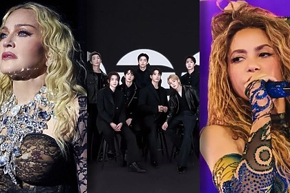Madonna, BTS e Shakira em uma montagem