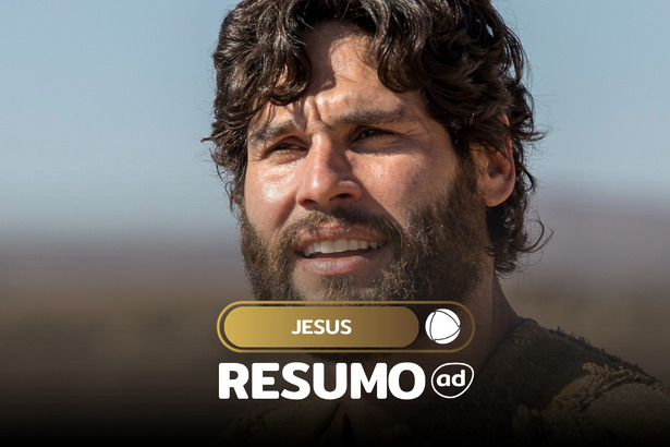 Arte do resumo da novela jesus com dudu azevedo em um deserto