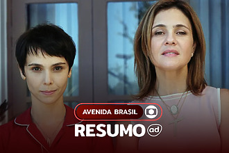 Nina/Rita e Carminha lado a lado na arte do resumo de Avenida Brasil