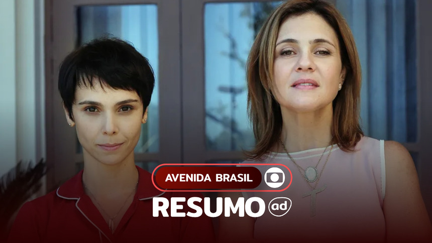 Nina/rita e carminha lado a lado na arte do resumo de avenida brasil