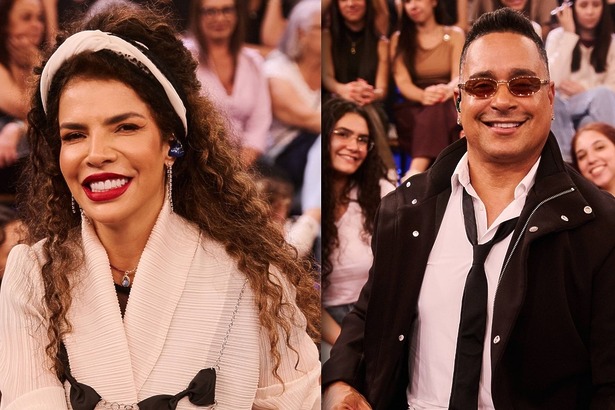 Vanessa da Mata e Xanddy em uma montagem no cenário do Altas Horas