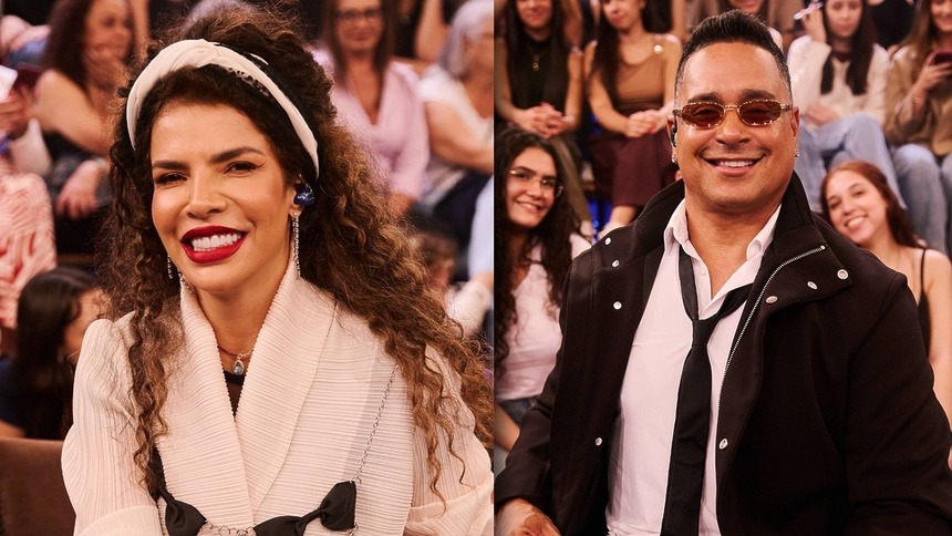 Vanessa da Mata e Xanddy em uma montagem no cenário do Altas Horas