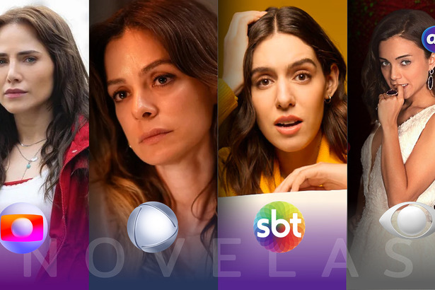 Protagonistas das novelas da TV Globo, RECORD, SBT e Band na arte das audiências