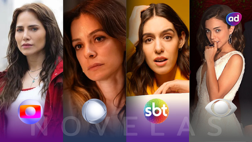 Protagonistas das novelas da TV Globo, RECORD, SBT e Band na arte das audiências