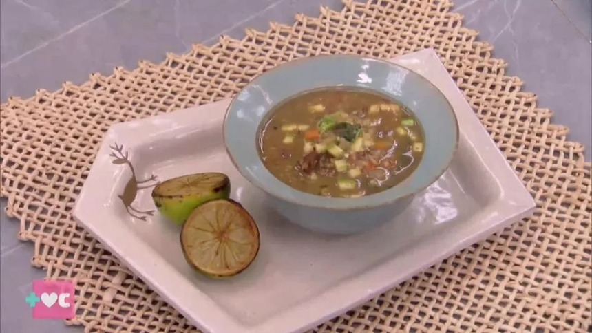 Caldo de canjiquinha em trecho de receita do Mais Você