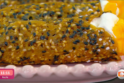 Canudos doces de gergelim em trecho de receita do Mais Você