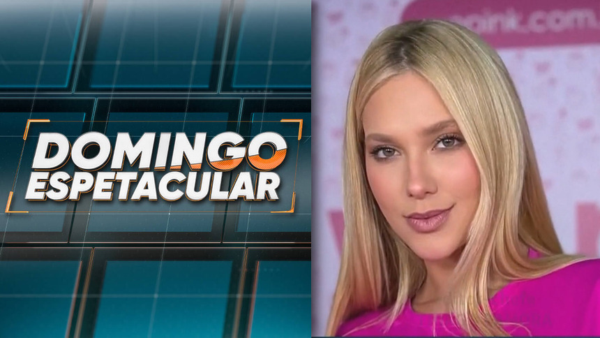 Montagem com logo do Domingo Espetacular ao lado de Virginia Fonseca que veste camisa da WePink