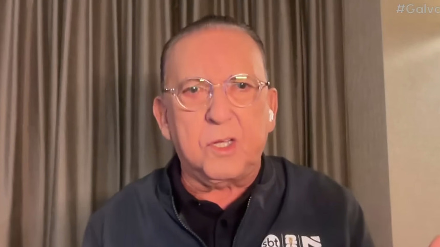Galvão Bueno participando de programa do SBT em hotel, direto dos Estados Unidos