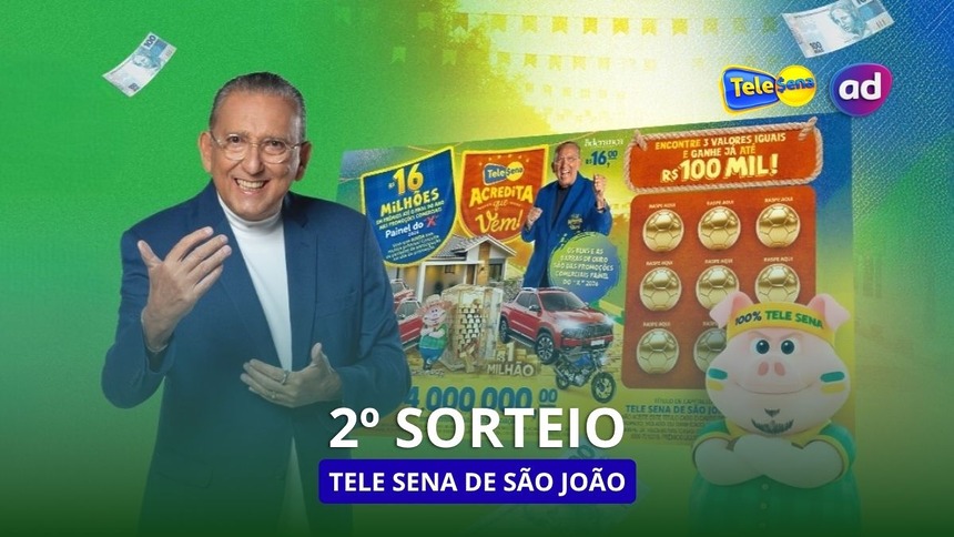 Galvão Bueno na arte do 2º sorteio da Tele Sena de São João
