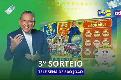 Galvão Bueno na arte do 3º sorteio da Tele Sena de São João
