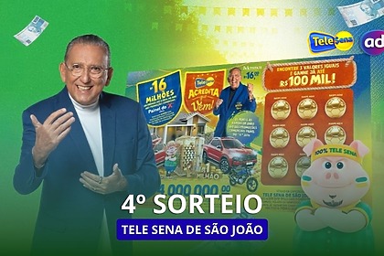 Galvão Bueno na arte do 4º sorteio da Tele Sena de São João