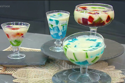 Gelatina colorida saudável em trecho de receita do Mais Você