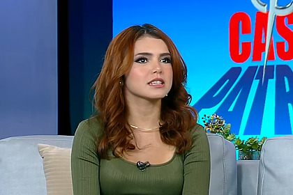Marina, participando do Hoje Em Dia, após ser eliminada da Casa do Patrão