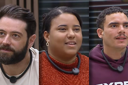 Jackson, Nataly e Vivão sorriem ao pedir voto no Nono Ta Na Reta Casa Do Patrao