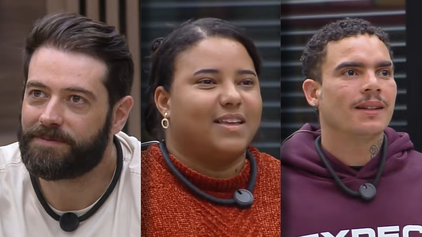 Jackson, Nataly e Vivão sorriem ao pedir voto no Nono Ta Na Reta Casa Do Patrao