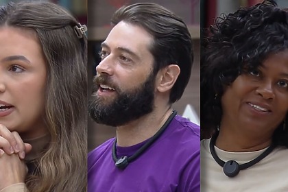 Bianca, Jackson e Sheila após a formação de um Tá na Reta, em uma montagem