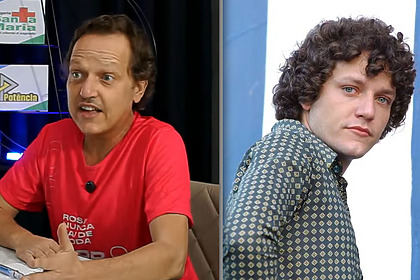 Montagem com o ator EDWARD BOGGISS em entrevista recente a um podcast e como Anselmo da novela Começar de Novo
