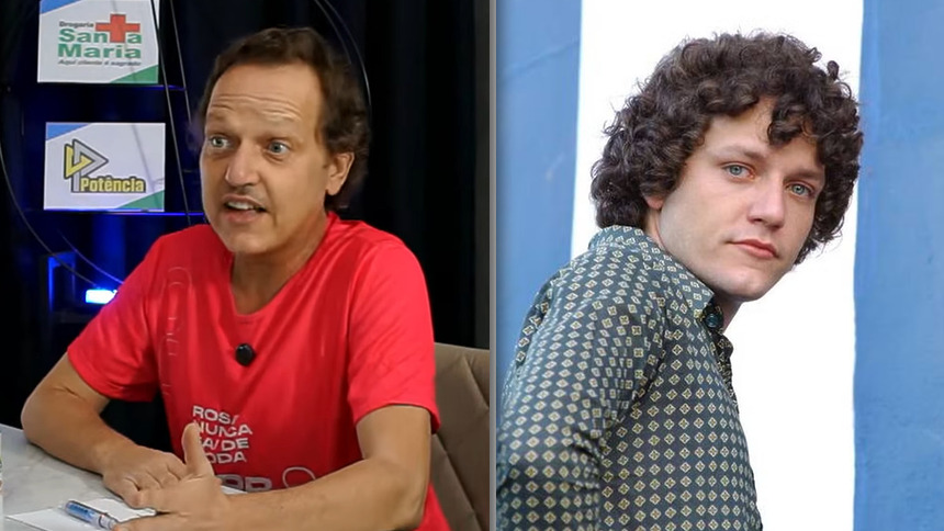 Montagem com o ator EDWARD BOGGISS em entrevista recente a um podcast e como Anselmo da novela Começar de Novo