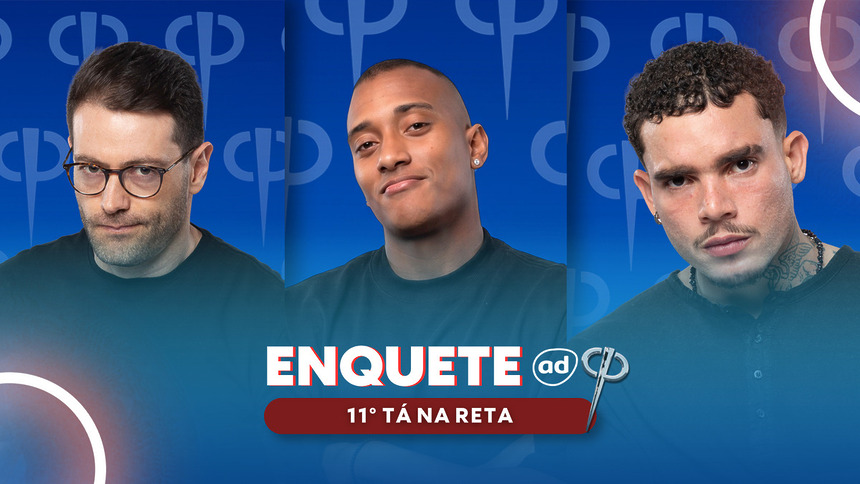 Jackson, JP e Vivão na arte de divulgação da Enquete do 11º Tá Na Reta Casa Do Patrao