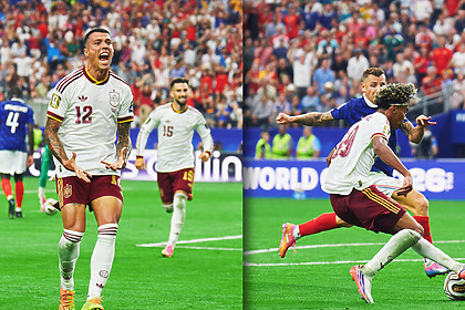 Jogador Pedro Porro grita com a vitória no centro do estádio após a Espanha Classificada para a final da Copa do Mundo 2026