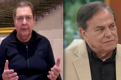 Faustão e Ronnie Von em uma montagem no Encontro