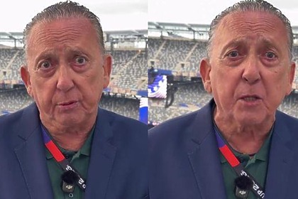 Galvão Bueno, com o estádio de fundo, na despedida de jogos da Seleção Brasileira da Copa