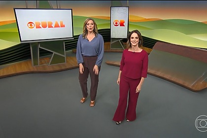 Cristina Vieira e Helen Martins caminham no cenário do Globo Rural