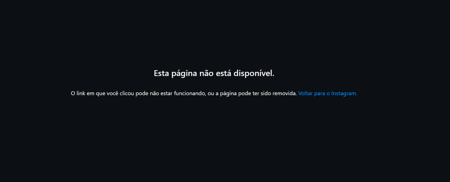 Mensagem indicando que o perfil de Viih Tube no Instagram está fora do ar