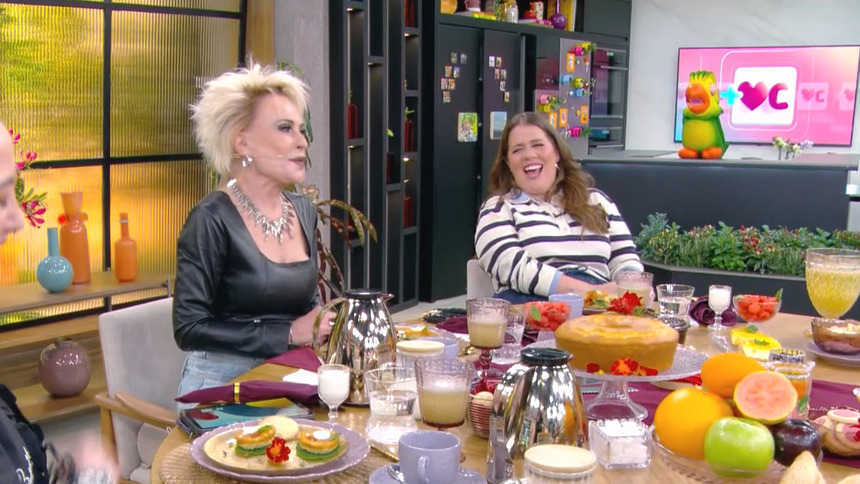 Ana Maria Braga e Tati Machado caem na risada na mesa do Mais Voce após receita provocar dor de barriga na produção
