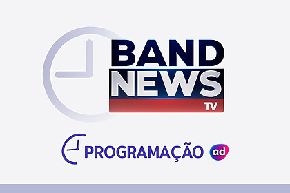 O logo da BandNews TV ao lado de um ícone de relógio, com o título "Programação" em cinza na parte inferior.