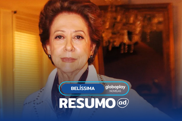 Bia Falcão (Fernanda Montenegro) com semblante sério na arte do Resumo Da Novela Belíssima