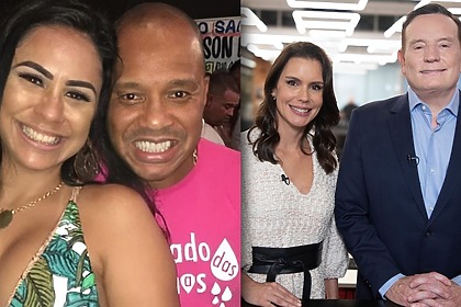 Viúva de Anderson Leonardo em uma montagem com Roberto Cabrini e Camila Busnello no Domingo Espetacular