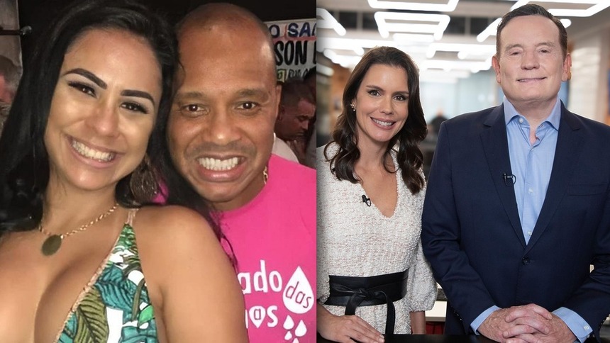 Viúva de Anderson Leonardo em uma montagem com Roberto Cabrini e Camila Busnello no Domingo Espetacular
