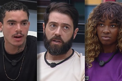 Vivão, Jackson e Mari em uma montagem na Casa do Patrão durante a formação do 12º Tá na Reta